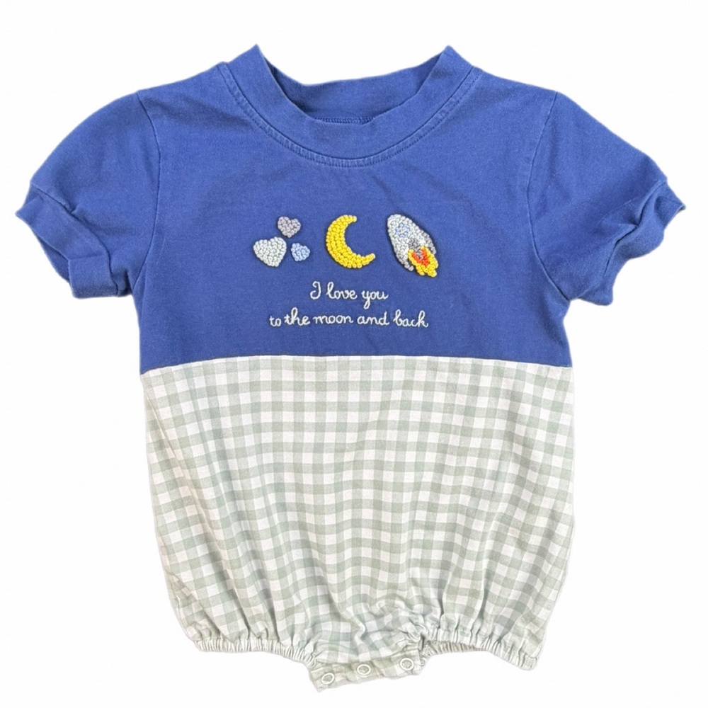 SWEET MAGNOLIA Baby Boy Crochet Short Sleeve Onesie/ Bubble Romper- 6M